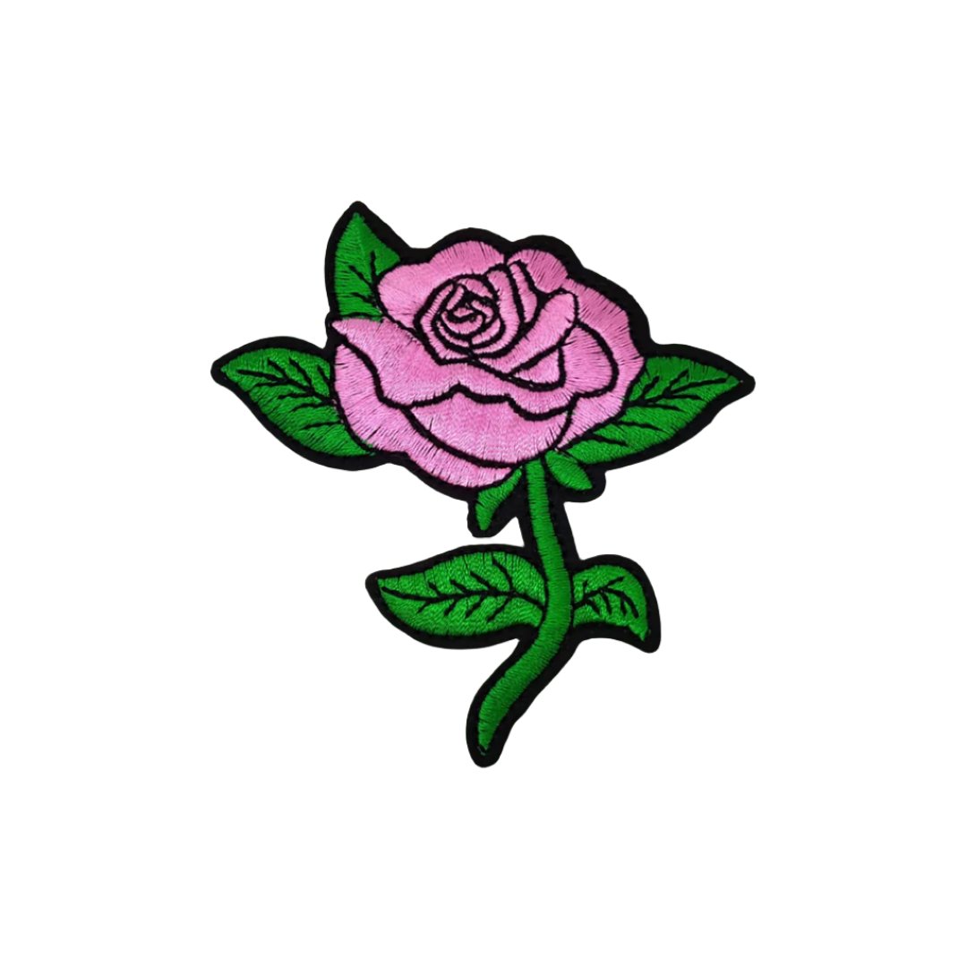 Pink Rose Embroidered Iron On / Sew On Patch