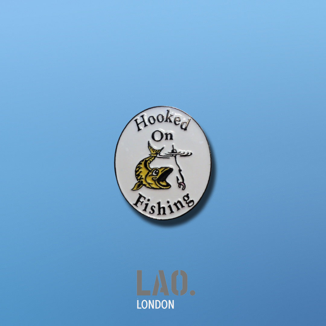 Hooked on Fishing Enamel Pin Badge