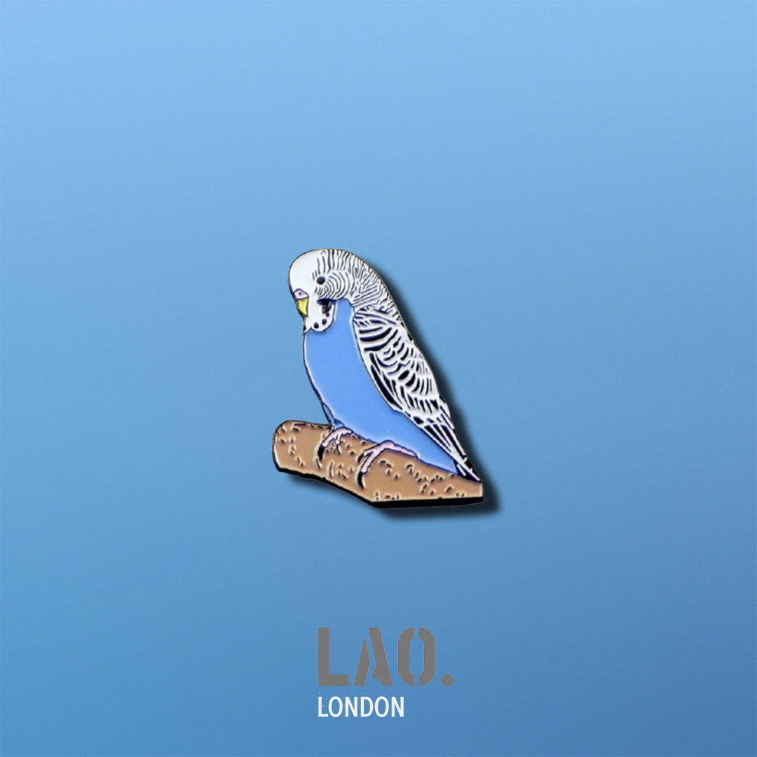 Blue and White Budgie Enamel Pin Badge