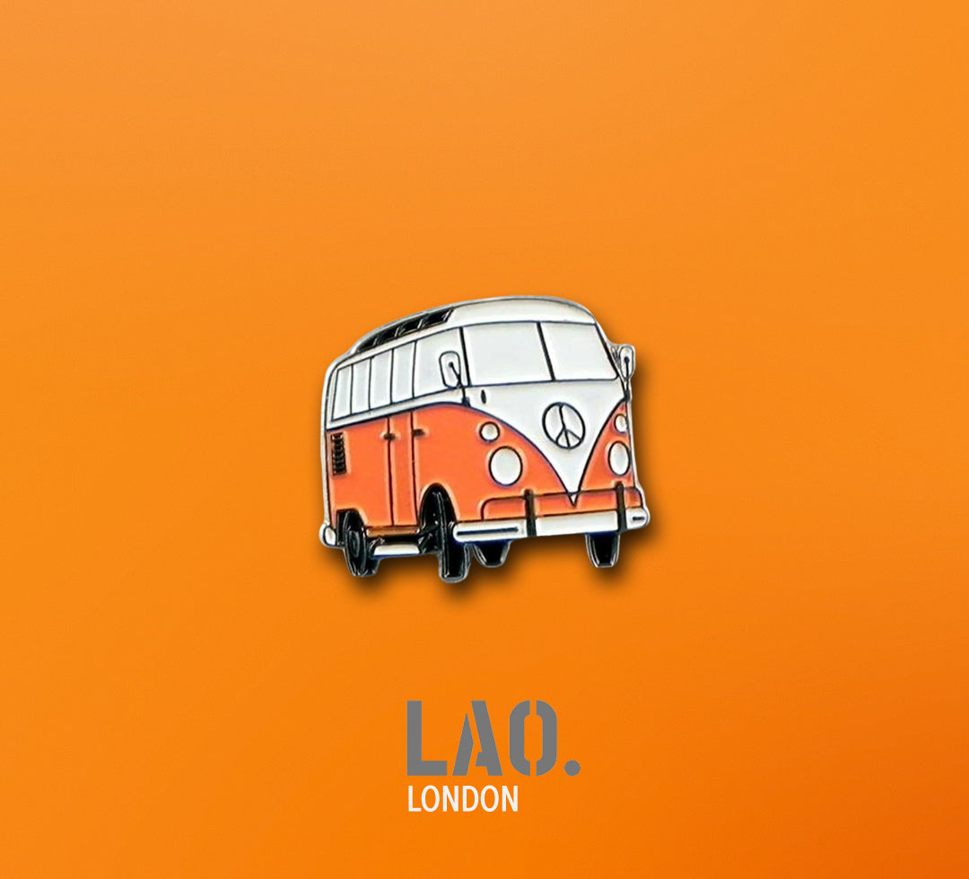 Orange and White Campervan Enamel Pin Badge