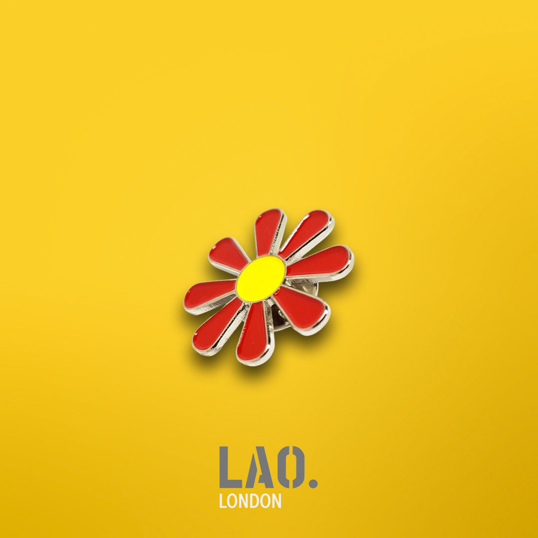 Red and Yellow Daisy Enamel Pin Badge