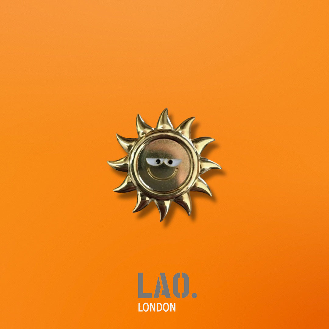 Gold Smiley 3D Sun Pin Badge