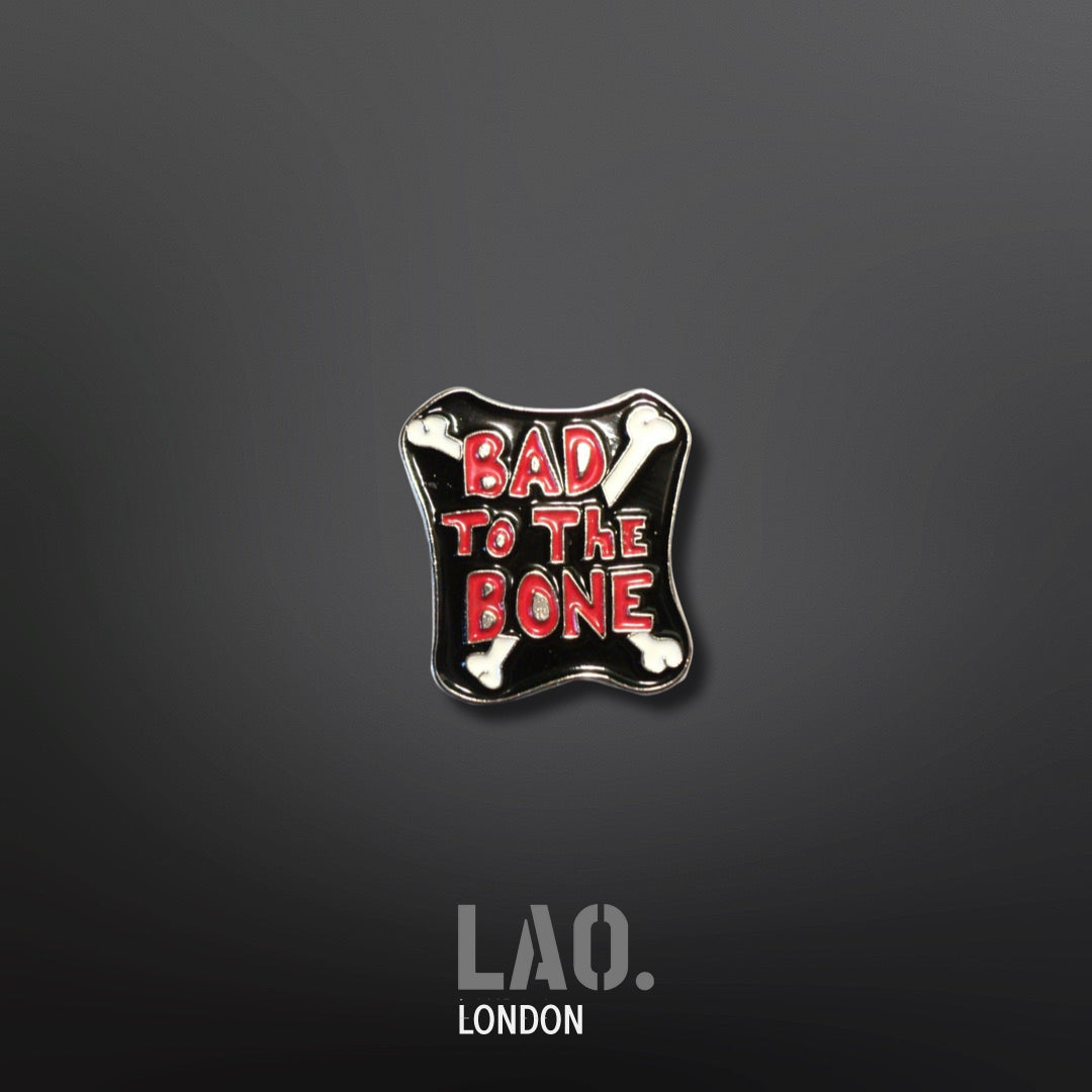 Bad To The Bone Biker Motorcycle Metal Rocker Enamel Pin Badge