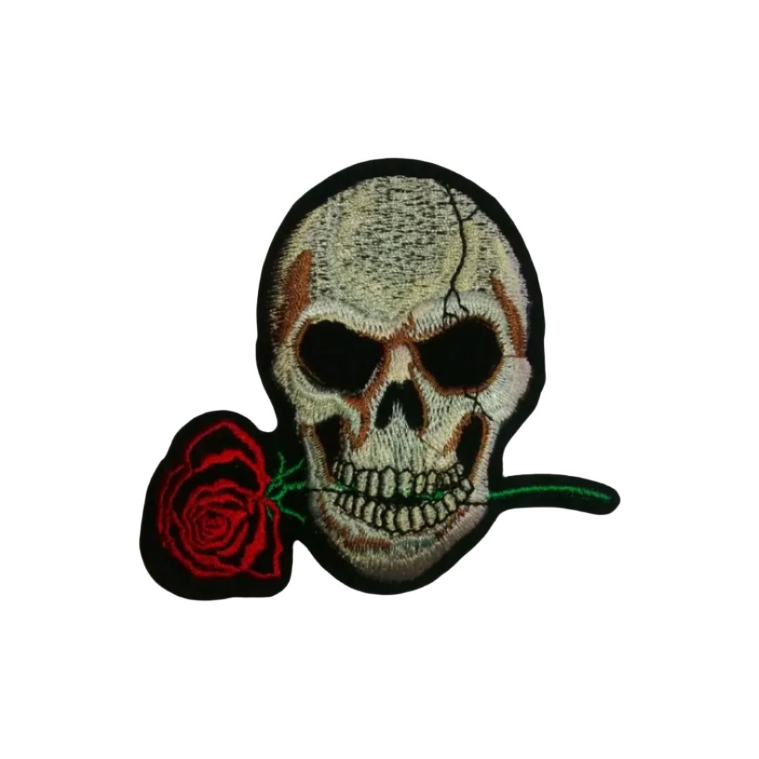 White Skull with Red Rose Embroidered Iron on / Sew On Patch