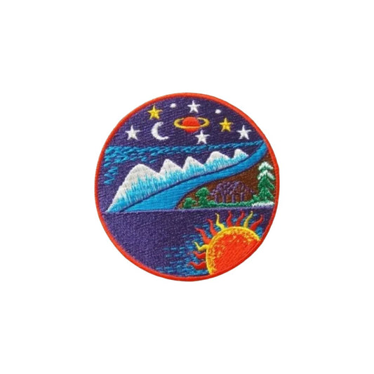 Sun Star Earth and Moon Nature Embroidered Iron On or Sew On Patch