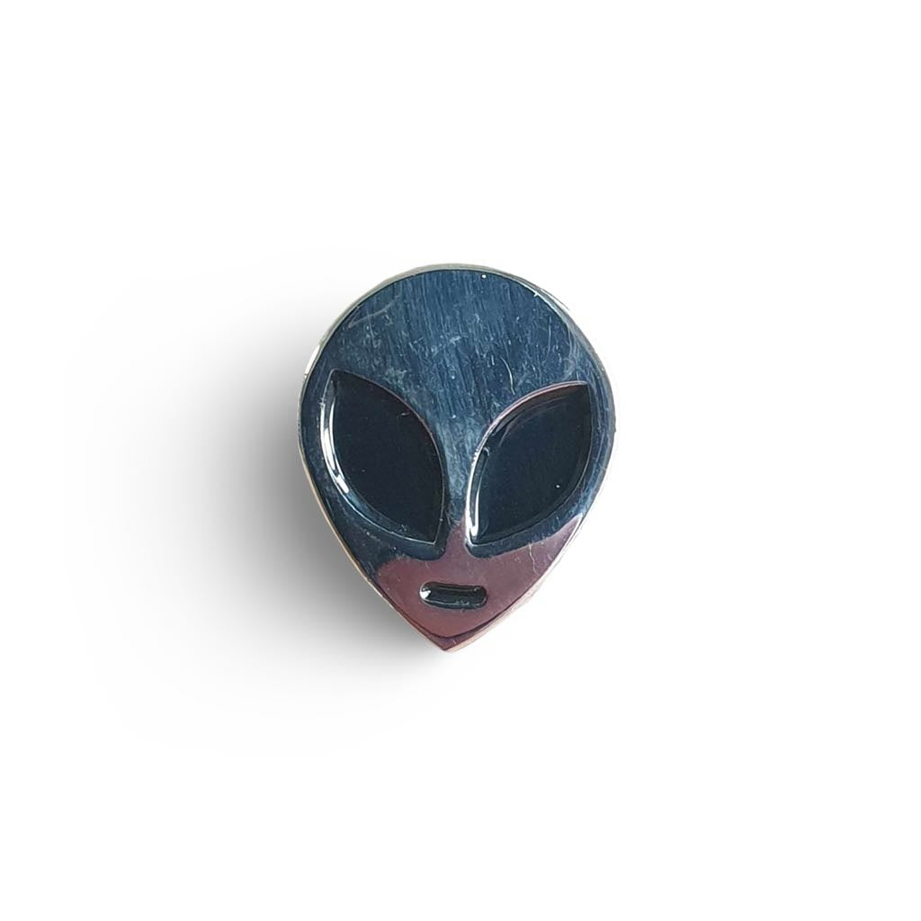 Chrome Alien Head Pin Badge