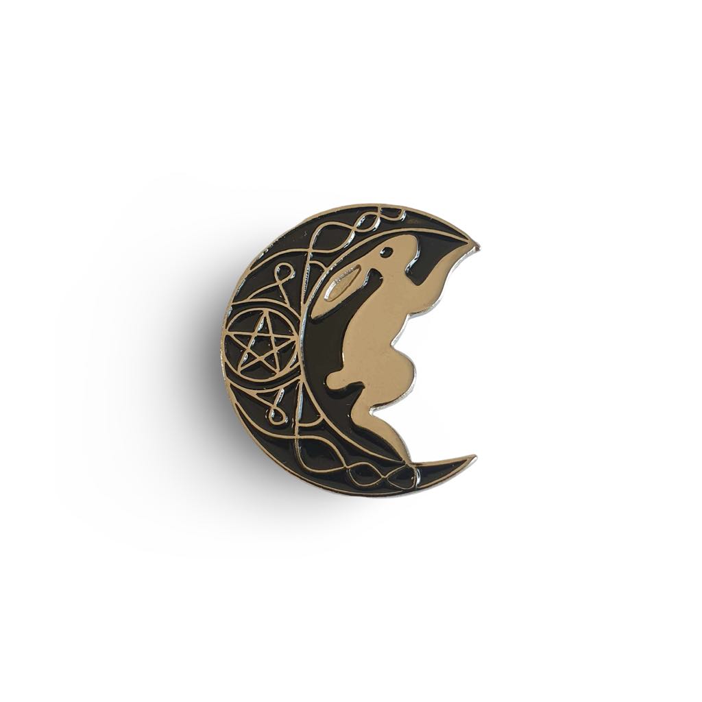 Crescent Moon Hare Rabbit Enamel Pin Badge