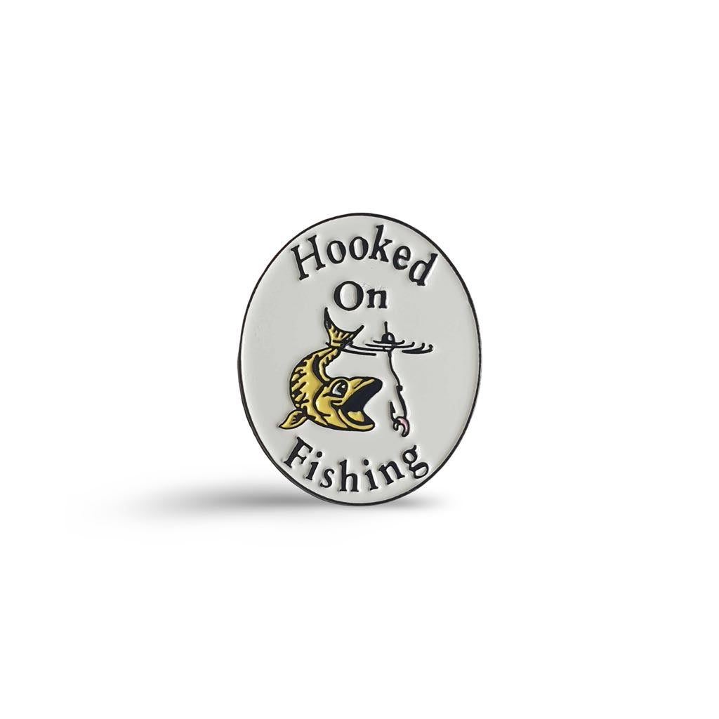 Hooked on Fishing Enamel Pin Badge