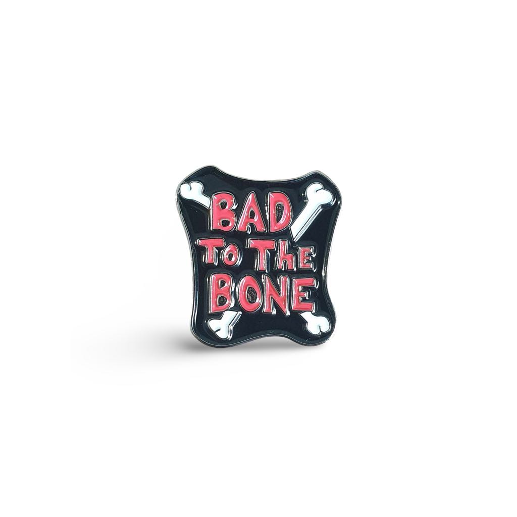 Bad To The Bone Biker Motorcycle Metal Rocker Enamel Pin Badge