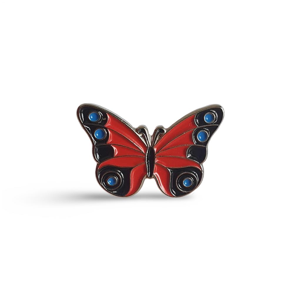 Red and Blue Butterfly Enamel Pin Badge